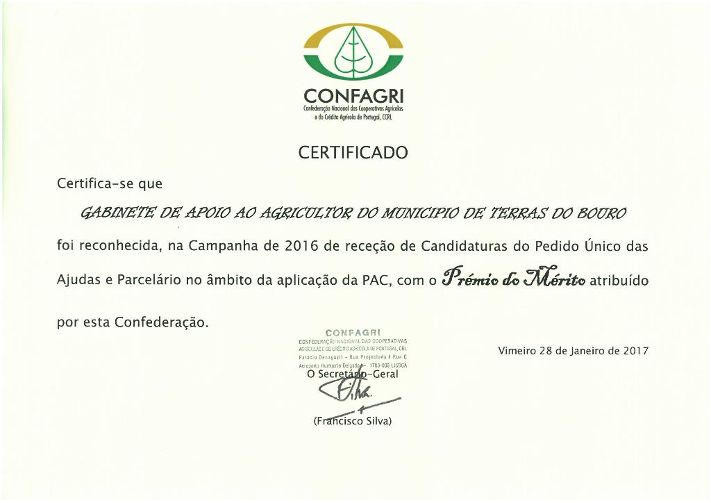 Certificado do Prémio de Mérito