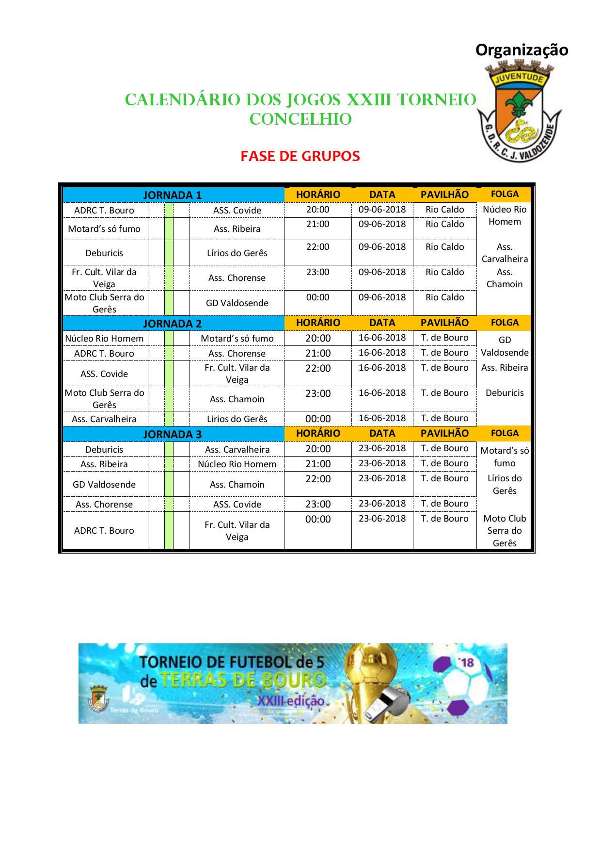 Calendário dos Jogos